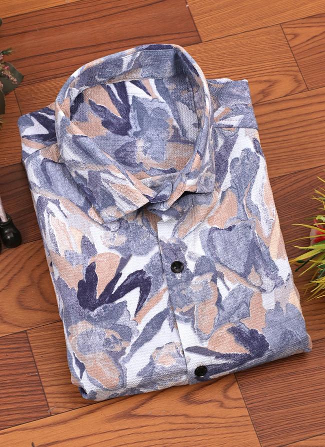 Popcorn Beige Casual Wear Printed Mens Shirt